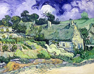 Huizen met rieten daken in Cordeville, Auvers-sur-Oise, 1890